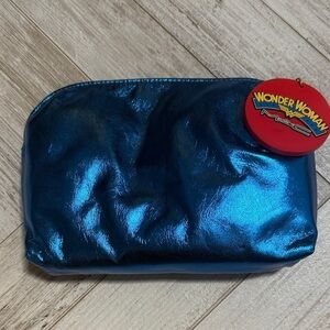 MAC Cosmetics Metallic Blue Pouch with Wonder Woman Tag, Star Lining - New